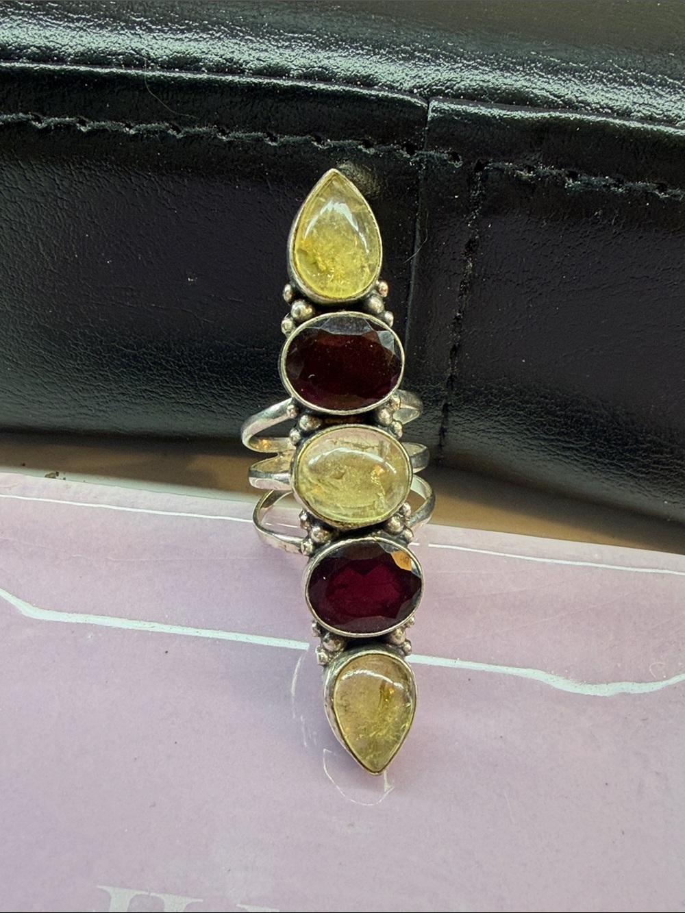 Sterling Multi-Gem citrine and garnet sterling cocktail ring size 8